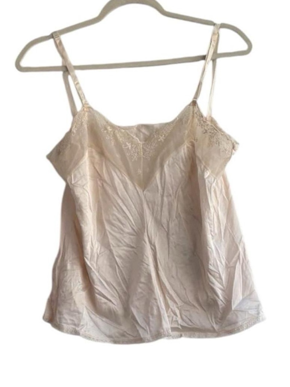 Vintage Smart Pale Cream Pink Satin & Mesh Embroidered Lacy Trim Camisole Blouse